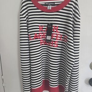 Karl Lagerfeld Black and White Striped Sweater with Red Details